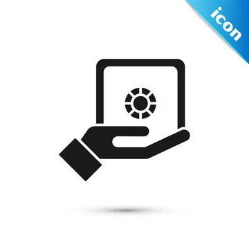 Grey Safe in hand icon isolated on white background. Insurance concept. Security Stock-Illustration