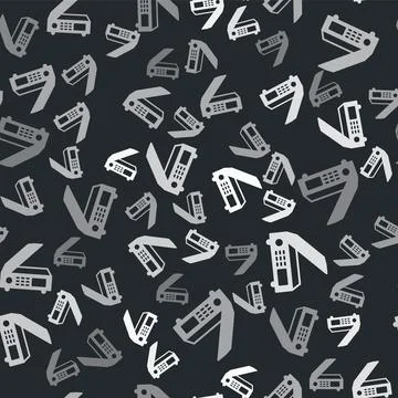 Grey Scanner icon isolated seamless pattern on black background. Scan document 스톡 일러스트