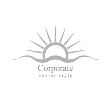 Grey schematic logo. Sun and sea wave 库存插图