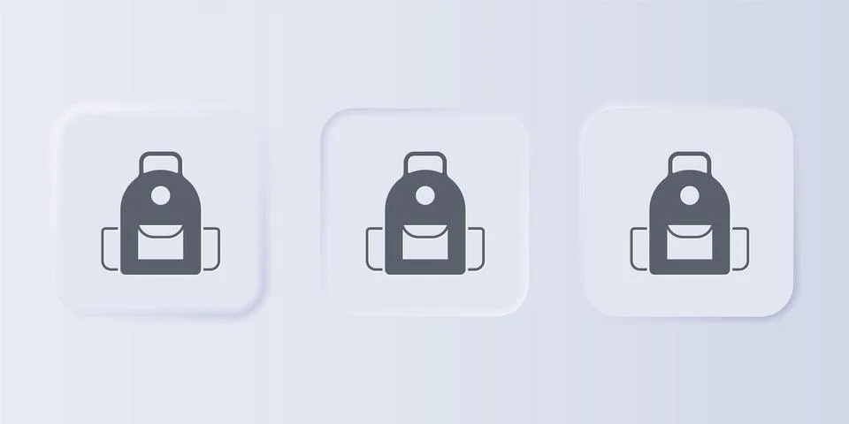 Grey School backpack icon isolated on grey background. Set icons in square .. 스톡 일러스트