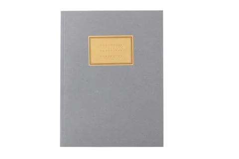 Grey school notebook or diary, old fashioned, isolated on white background, b Foto stock