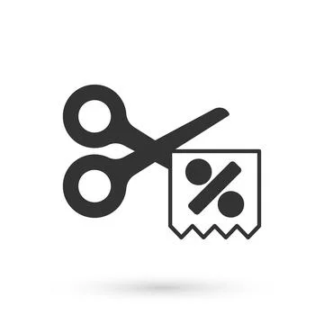 Grey Scissors cuts discount coupon icon isolated on white background. The Stock Illustration