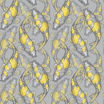 Grey seamless pattern with koi carp fishes Illustrazione stock
