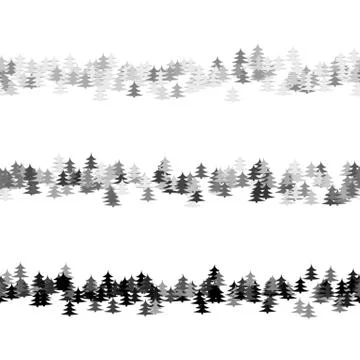 Grey seamless random pine tree pattern paragraph divider line set Illustrazione stock