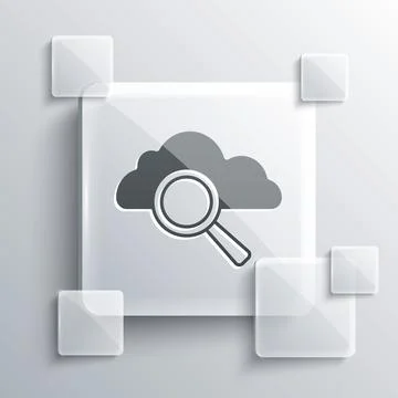 Grey Search cloud computing icon isolated on grey background. Magnifying glas Illustrazione stock