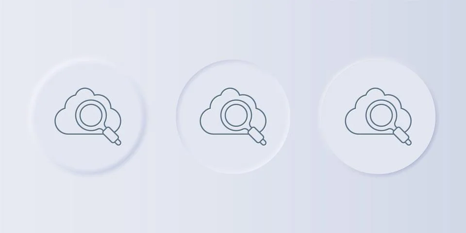Grey Search cloud computing icon isolated on grey background. Magnifying gl.. Illustrazione stock