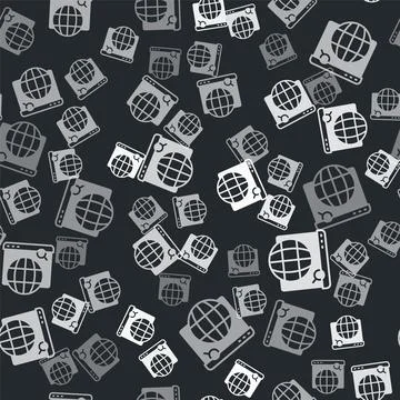 Grey Search engine icon isolated seamless pattern on black background. Vector Illustrazione stock