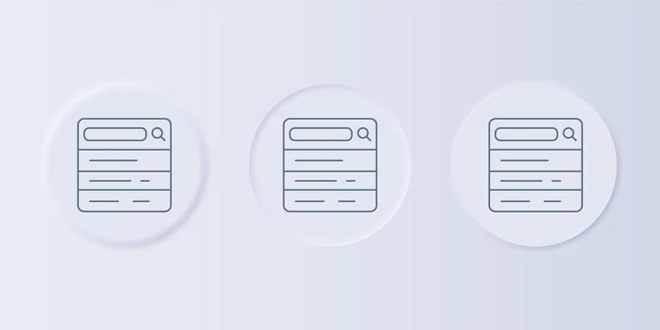 Grey Search engine icon isolated on grey background. Set icons in square bu.. Illustrazione stock