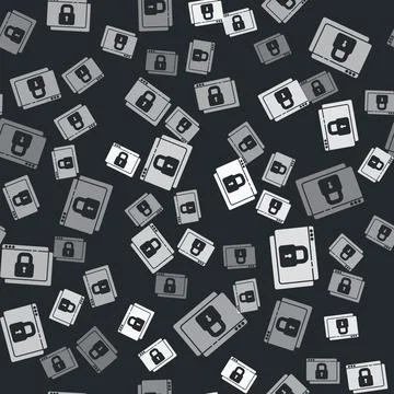 Grey Secure your site with HTTPS, SSL icon isolated seamless pattern on black 库存插图