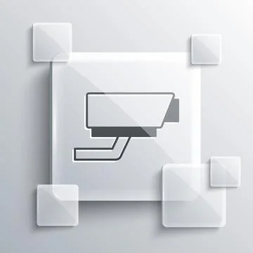 Grey Security camera icon isolated on grey background. Square glass panels Illustrazione stock