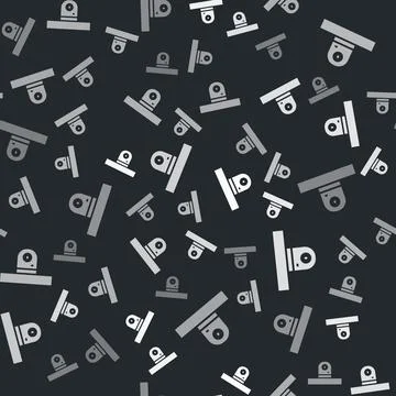 Grey Security camera icon isolated seamless pattern on black background. Vector Stock Illustration