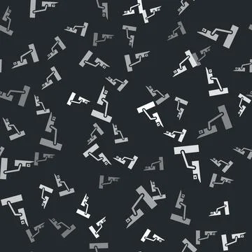 Grey Security camera icon isolated seamless pattern on black background. Vector 스톡 일러스트