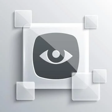 Grey Security camera icon isolated on grey background. Square glass panels Illustrazione stock
