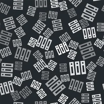 Grey Server, Data, Web Hosting icon isolated seamless pattern on black Illustrazione stock