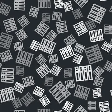 Grey Server, Data, Web Hosting icon isolated seamless pattern on black Stock Illustration