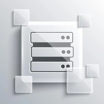 Grey Server, Data, Web Hosting icon isolated on grey background. Square glass Illustrazione stock