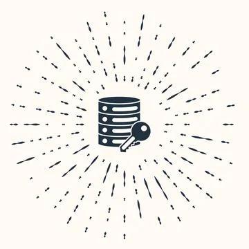 Grey Server security with key icon isolated on beige background. Security Stock Illustration