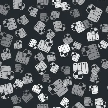 Grey Server with shield icon isolated seamless pattern on black background Illustrazione stock