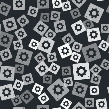 Grey Setting icon isolated seamless pattern on black background. Tools, service Illustrazione stock