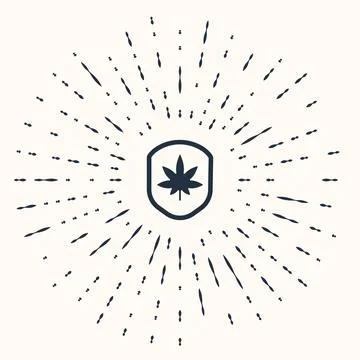 Grey Shield and marijuana or cannabis leaf icon isolated on beige backgroun.. Stock Illustration