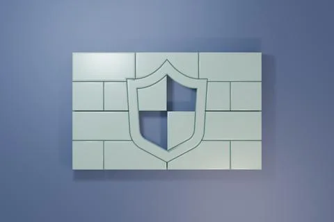 Grey Shield with cyber security brick wall icon isolated on purple-blue bac.. Stock Photos
