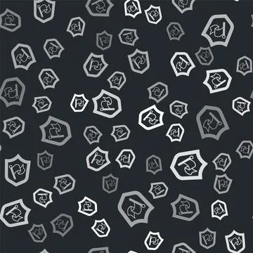 Grey Shield with flag icon isolated seamless pattern on black background. V.. Ilustración de archivo