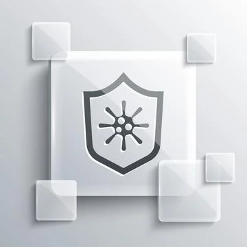 Grey Shield protecting from virus, germs and bacteria icon isolated on grey Stock Illustration