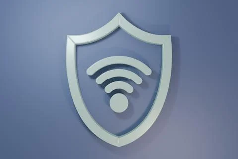 Grey Shield with WiFi wireless internet network symbol icon isolated on pur.. Stock Photos
