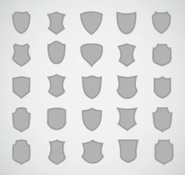 Grey silhouette shield design set of various shapes Stock Illustration