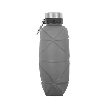 Grey silicone foldable drinking bottle isolated on white background Stock Photos