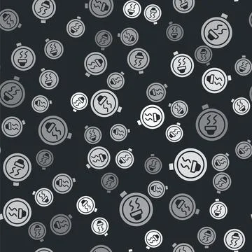 Grey Slippery road traffic warning icon isolated seamless pattern on black .. Stock Illustration