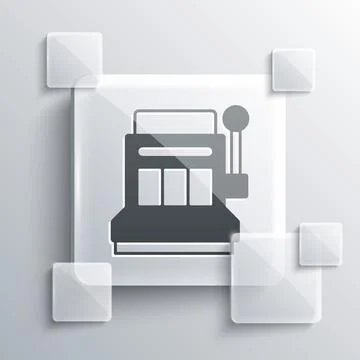 Grey Slot machine icon isolated on grey background. Square glass panels. Vector Stock Illustration