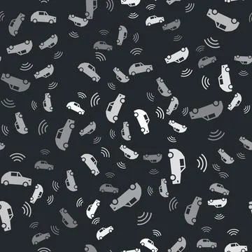 Grey Smart car system with wireless connection icon isolated seamless pattern on Illustrazione stock
