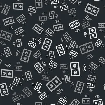 Grey Smart electrical outlet system icon isolated seamless pattern on black.. 스톡 일러스트