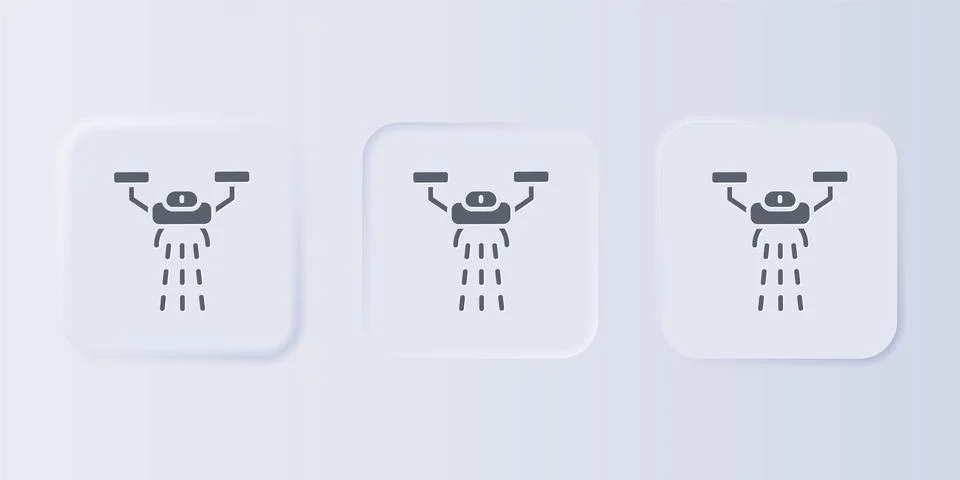 Grey Smart farm with drone control for seed planting icon isolated on grey .. Stock Illustration