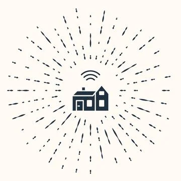 Grey Smart home with wireless icon isolated on beige background. Remote con.. Stock Illustration