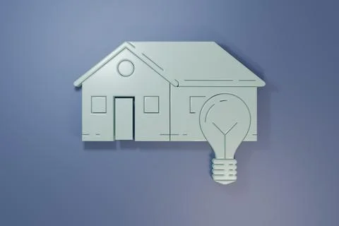Grey Smart house and light bulb icon isolated on purple-blue background. Mi.. Stock Illustration