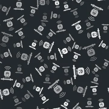 Grey Smart sensor system icon isolated seamless pattern on black background Illustrazione stock