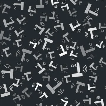 Grey Smart water tap system icon isolated seamless pattern on black background Stock Illustration