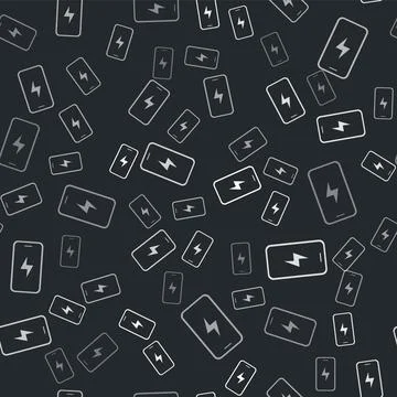 Grey Smartphone charging battery icon isolated seamless pattern on black イラスト素材
