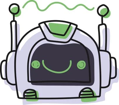 Grey smile sticker doodle chat-bot character. Ai avatar illustration Stock Illustration