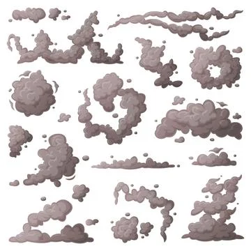 Grey Smoke Cloud and Dust Explosion Puff Vector Set Stock Illustration