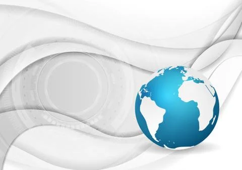 Grey smooth waves with HUD elements and blue globe 스톡 일러스트