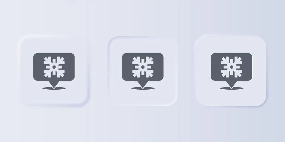 Grey Snowflake with speech bubble icon isolated on grey background. Merry C.. Stock Illustration