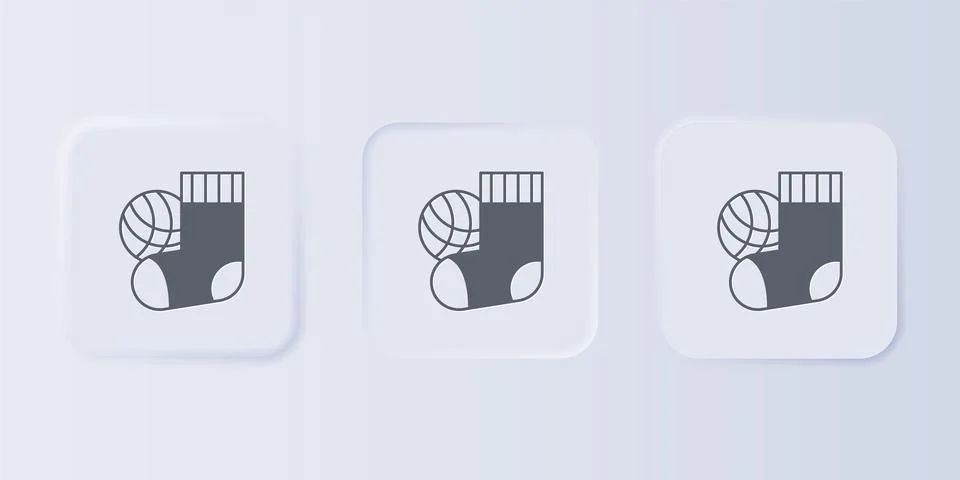 Grey Socks icon isolated on grey background. Set icons in square buttons. V.. Stock Illustration