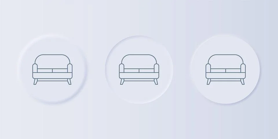 Grey Sofa icon isolated on grey background. Set icons in square buttons. Vect Stock Illustration