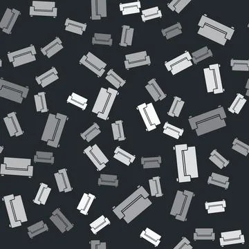 Grey Sofa icon isolated seamless pattern on black background. Vector Illustrazione stock