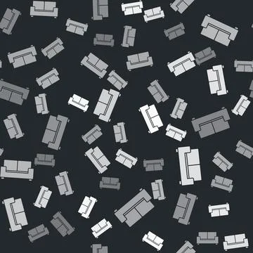 Grey Sofa icon isolated seamless pattern on black background. Vector Illustrazione stock