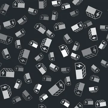 Grey Solar energy panel icon isolated seamless pattern on black background イラスト素材