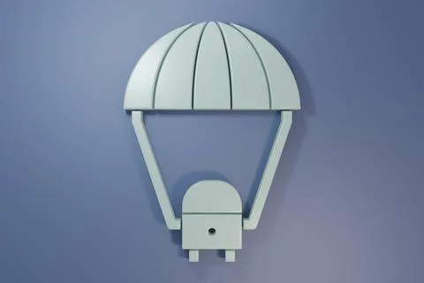 Grey Space capsule returning to earth via parachute icon isolated on purple.. Stock Illustration